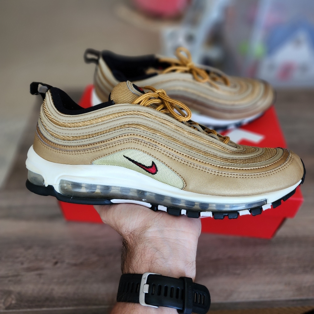 Nike Air Max 97 Gold Bullet (Metallic Gold and Varsity Red) Size 11 EUC